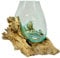My Family House Melted Glass Bowl on Wood Fair Trade Handmade Ornament Various Sizes Unique Eco-Friendly Recycled Molten Glass on Driftwood Rustic Log Base 30 x 40cm