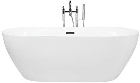 Stilvolle Acryl Badewanne oval freistehend weiß mit Überlauf 150 x 75 cm Carrera