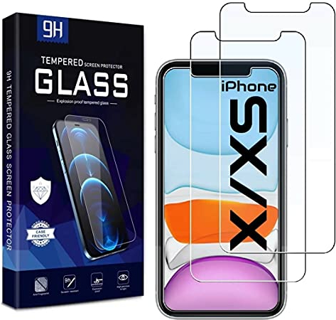 [2 Stück] Schutzfolie kompatibel mit iPhone X/XS [5.8 Zoll] Panzer Verbundglas Schutzglas Echt Hart Tempered Glass Kristallklar Anti-Kratzen