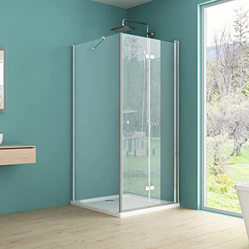 IMPTS Duschkabine 90x90 cm Eckeinstieg Duschabtrennung Duschtür mit Seitenwand, Falttür aus 6mm ESG Sicherheitsglas Höhe 185 cm,OHNE Duschwand und Ablaufgarnitur