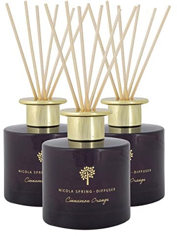 Nicola Spring Cinnamon & Orange Scented Reed Diffuser - 200ml - Pack of 3 - Aromatherapy 6 Sticks Air Freshener Home Fragrance Diffuser Fragrant Gift Set for Kitchen, Bathroom, Home