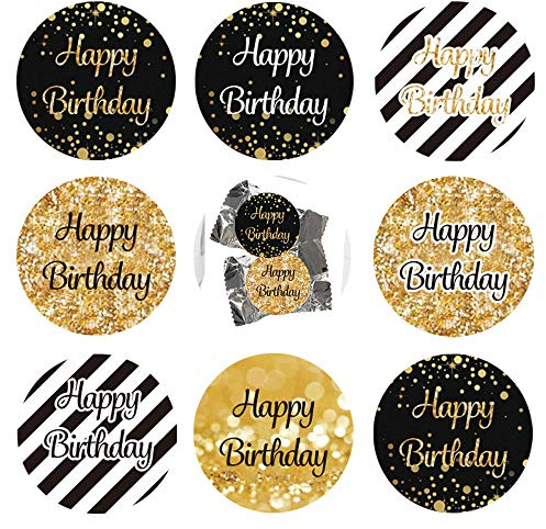 216Pcs Geburtstag Jubiläum goldene Hochzeit Sticker Jahrestag Etiketten Aufkleber Süßigkeit Runder Aufkleber Beifall Geschenk-Verpackung Gastgeschenk Hochzeit Mitgebsel Feier Party Dekoration (happy)