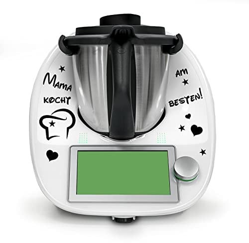 Finest Folia Deko Aufkleber kompatibel mit Küchenmaschine Thermomix TM5 TM6 Design Sticker Zubehör für Küchengerät wasserfest selbstklebend K154 (10 Mama kocht am Besten, Schwarz)