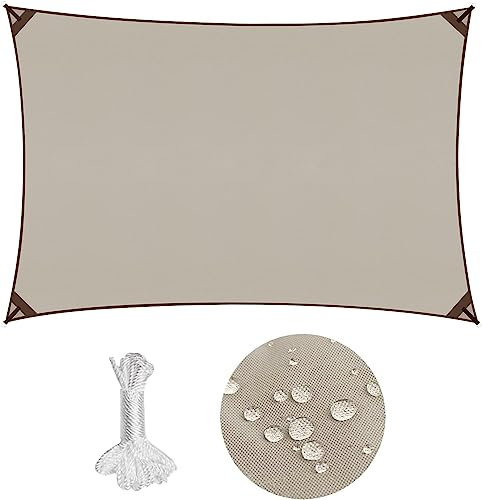 Sekey Sonnensegel Wasserdicht 2×3m Rechteckig 420D Oxford, Sonnenschutz 95% UV Schutz Windschutz Reißfest Wetterfest, für Balkon Garten, mit Ösen und Befestigungsseile, Taupe-braun