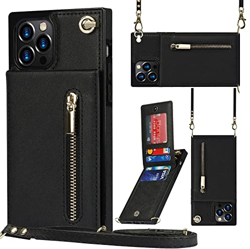 Hadwii Hülle für iPhone 11 Pro Max Hülle Leder mit Band und Brieftasche, Kartenfächern Standfunktion Handyhülle Handytasche zum Umhängen Einstellbar Abnehmbar Necklace Schutzhülle, Schwarz