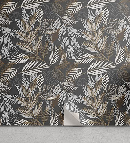 ABAKUHAUS Jahrgang abziehbare & klebbare Tapete für Zuhause, Rustikale Zweige Blätter, selbstklebendes Wohnzimmer Küchenakzent, 33 cm x 180 cm, Braune graue Kokosnuss
