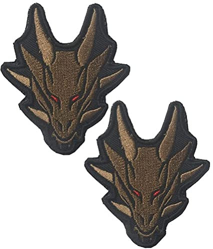 Dragon Head Patches Hook and Loop Tactical Morale Military Embroidered Patch 2Pcs (Brown)