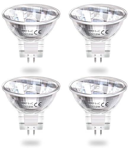 DoRight GU4 MR11 Bombillas halógenas de 12V,10W regulables MR11 Bombillas halógenas GU4 Base de dos pines Bombillas de punto blanco cálido 2800K Lámparas reflectoras de 2 pines (4PCS)