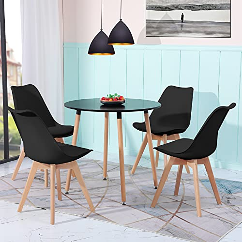 FURNITABLE Set aus Runder Esszimmertisch mit 4 Schwarzem Stühlen | Essgruppe 5-teilig | Esszimmergruppe für Esszimmer Küche Wohnzimmer | Schwarzer Esstisch