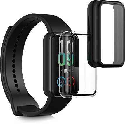 kwmobile 2X Glas Hülle für Huami Amazfit Band 7 Schutzhülle - Fullbody Fitnesstracker Case Set aus Glas - Schwarz Transparent