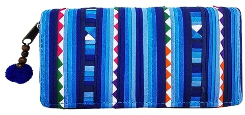 PANASIAM Portemonnaie Akha Tribe | ethno Geldbörse aus Baumwolle | Geldbeutel Purse Wallet | vegan & fair, Türkis-blau, 20x10cm
