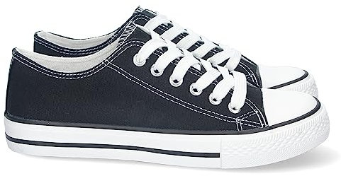 74773 Zapatilla Plana de Mujer, Comoda, con Material de Lona, Estilo Bamba Casual, y Cierre de Cordones Negro Talla 38