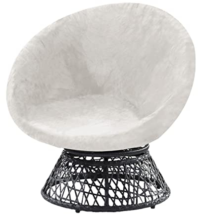 YOPOIY round Saucer Chair Cover Velvet, Stretch Moon Chair Cover 1 Piece Soft Saucer Chair Slipcover with Elastic Bottom for Dogs Cats -White-Middle