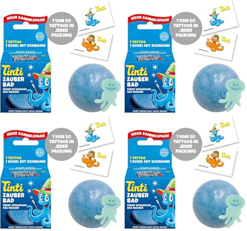 Tinti Zauberbad Blau - Sprudelnde Badekugel mit Überraschung, 4er Pack(1 x 40 g)