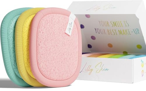 Pads Démaquillants Lavables et Réutilisables Lilly Skin - Lingettes Carrées Microfibres Nettoyantes et Exfoliantes pour la Peau du Visage - Boîte de 7 Pads en Tissu Simili Coton - Rainbow - XL