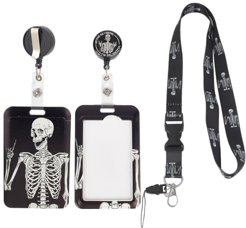 SUNNYCLUE 1 Box Halloween Ausweisband Totenkopf Einziehbare Ausweisrolle Clip Ausweishalter Horror Lustiges Skelett Schwarz Ausweisband Niedliches Namensschild Vertikaler Ausweisschutz Abreißbar Für M