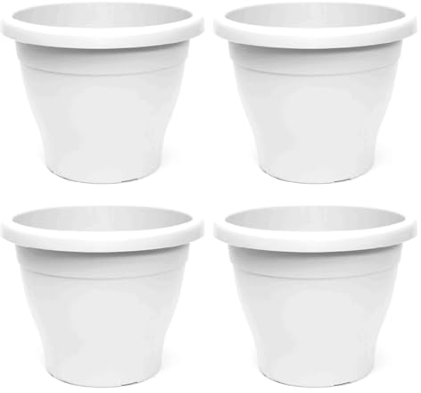 Acan Tradineur - Pack de 4 Macetas de plástico Redondas para Plantas y Flores Mediterránea con Orificios Inferiores. Recipiente, macetero Exterior e Interior del hogar - Color Blanco - 30 cm