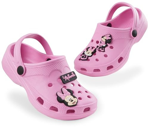 Disney Zoccoli da Bambina, Ciabatte Bambina Stitch, Sabot in Gomma con Ciondoli (Rosa Minnie, 28 EU)