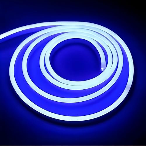ONSSI® Bandes LED Néon 220V (Bleu,6M),Cordon Lumineuse COB 12W/M,Chaque Coupe de 10 cm, Étanche Ip65 avec Prise Interrupteur et Autocollant,LED Néon pour Utilisation Intérieure et Extérieure