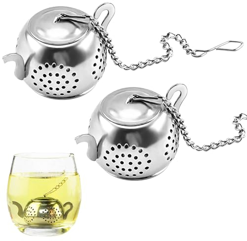 Simsky Lot de 2 Filtre à Thé, Passoire à Thé, Filtre The En Acier Inoxydable Infuseur à Thé,Boule à Thé,Infuseur à Thé Trou Fin avec Chaîne et Couvercle,Pour Tasses Et Théières De Différentes Tailles