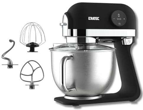 ERATEC Küchenmeister Deluxe Küchenmaschine in Schwarz - 1200W, 6-Gang, 5,5L Edelstahlschüssel, inkl. Zubehör für Teig & Mehr - Modern & Leistungsfähig
