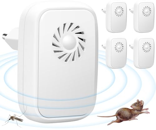 4 Stück Ultraschall Schädlingsbekämpfer, Ultraschall für Mücken, Elektronische Insektenschutzmittel Mückenschutz für Kakerlaken, Mäuse, Fliegen, Mücken, Spinnen