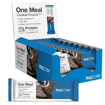 NUPO One Meal Bar - Cookie Crunch (15 x 60g) I Leckerer High Protein Riegel zum Abnehmen | Mahlzeitenersatz Protein Bar Low Sugar I Kalorienarme Snacks mit Nährstoffen Vitaminen und Mineralien