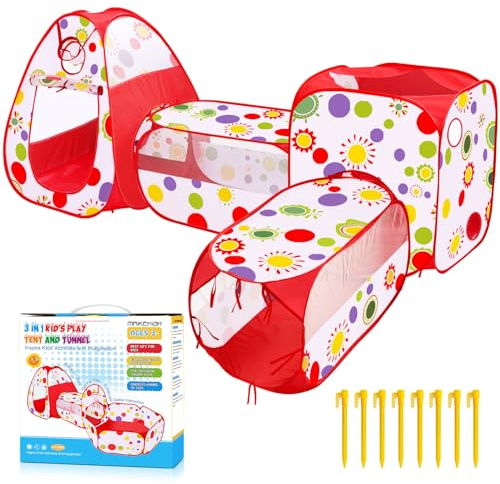 MAIKEHIGH Tunel de Juego Infantil, 4 en 1 Pop Up Tienda Campaña Plegable Piscina Bolas Bebe Parque Jardín Exterior Interior Juguetes Niños Niñas Regalos