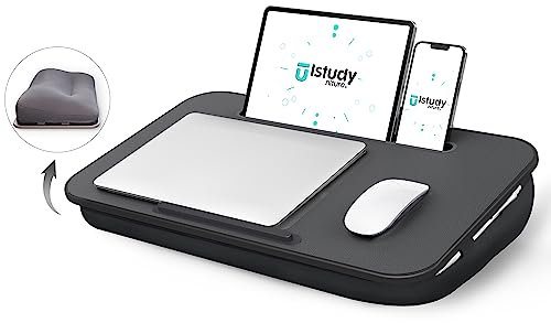 Laptoptisch fürs Bett und Sofa – Laptop Betttisch mit Kissen, Lapdesk für Couch, größere Laptopkissen für max. 17,3 Zoll Notebooks, abnehmbar und waschbar, Tiefes Schwarz, Istudyniture.