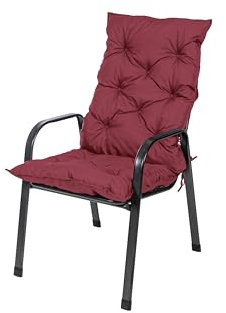 TexDeko® Garden Gartenstuhl Auflage Hochlehner 120 x 50 cm Sitzkissen schmutzabweisend Outdoor Rückenkissen hoch Stuhlkissen hoher Komfort (Bordeaux)