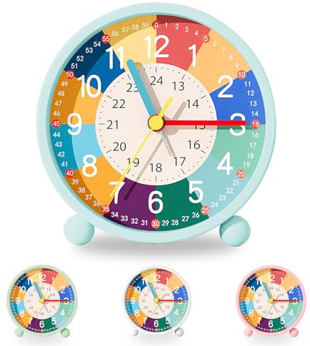 Idota Wecker Kinder, Wecker Analog Ohne Ticken Kinderwecker mit Sanfter Weckklingelton Lernwecker Kinder mit Nachtlicht Mädchen Jungen für Schulanfänge Batteriebetriebene Weckuhr (Ohne Akku) - Blau