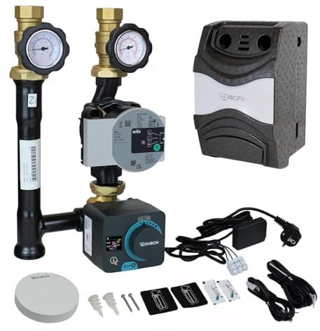 ENVIRON- Profimix EN001T Heizkreispumpengruppe, mit Drei-Wege-Mischer, Hocheffizienzpumpe und Stellmotor mit integrierter Witterungsgeführter Steuerung (Wilo Para 25/6)