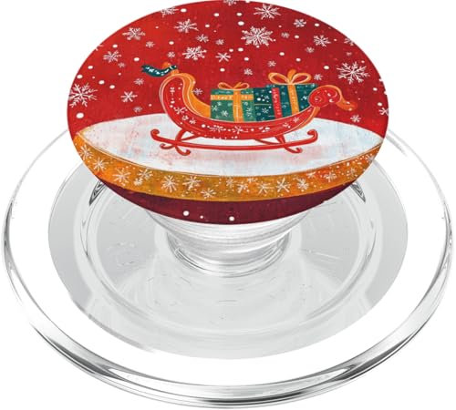 Lebendiger Schlitten mit Geschenken auf festlichem rotem Hintergrund PopSockets PopGrip für MagSafe