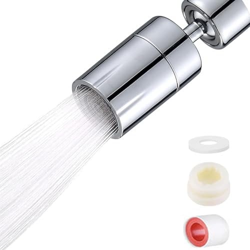 Kitchen Faucet Aerator, 60-Degree Swivel Adjustable Sink Faucet Head Replacement, 2 Spray Modes Function Soft Stream/Strong Sprayer Aerator, Universal Tap Extension for Kitchen Sink(Silver)