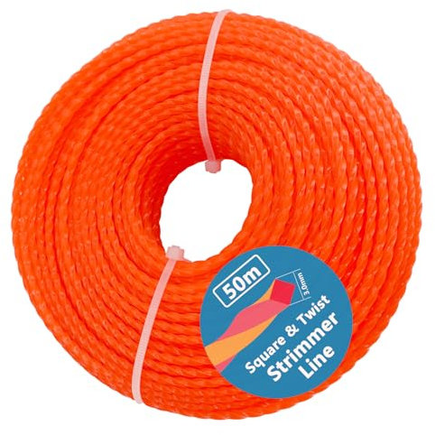 Zeqeey Filo per decespugliatore quadrato, 3,0 mm x 50 m, in nylon resistente, per decespugliatore erba, 0,3 cm x 50 m