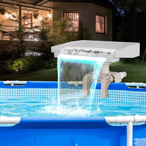 Poolbrunnen Wasserfall für oberirdische Pools, Schwimmbad Aufsatz Zubehör, Entspannende Kaskade Beruhigender Wasserfall, Passt für verschiedene Rahmenpools (mit 7 LED-Licht)