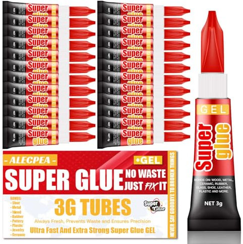 3g (24 Pack), Super Glue Gel, All Purpose, Fast Setting, No Run Formula with Anti Clog Cap, Ideal for Metal, Ceramics, Leather & More
