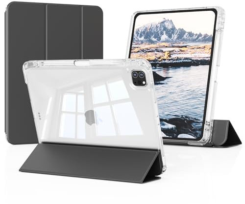 GKABXY Coque pour iPad Pro 11 4e/3e/2e génération 2022/2021/2020 avec porte-crayon, coque coulissante amovible 2 en 1 avec dos rigide transparent veille/réveil automatique, noir