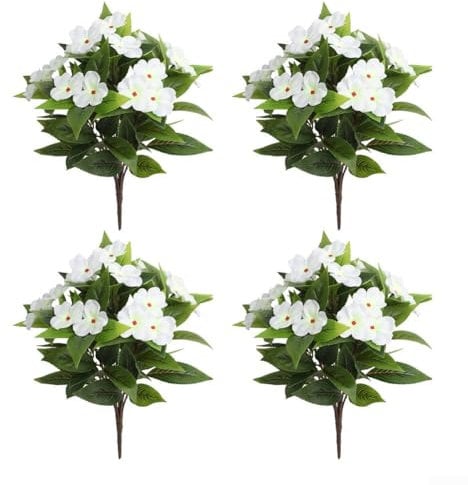 Springwillfly 4 Stück künstliche Blumen, künstliche Azaleen, für Zuhause, Hotel, Dekoration, Outdoor, Innenbereich, Garten, Hochzeit, Dekoration, Requisiten (weiß)