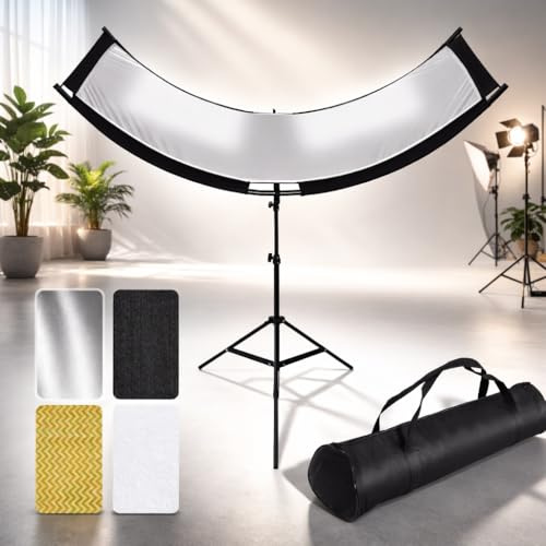 Clamshell Light Reflector Diffuser with Stand and Carrying Bag, 70x24/180x60cm Arclight Curved Lighting Reflector for Photo Studio Photography with White/Gold/Silver/Black Colors by MCCKLE
