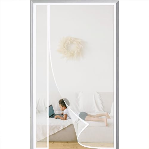 Moustiquaire Porte Fenetre Magnétique 80x215cm Rideau Moustiquaire Aimantée Fenêtre Aimantée Avec Auto AdhéSif Bande Magique Puissants Aimants Sans Perçage Blanc