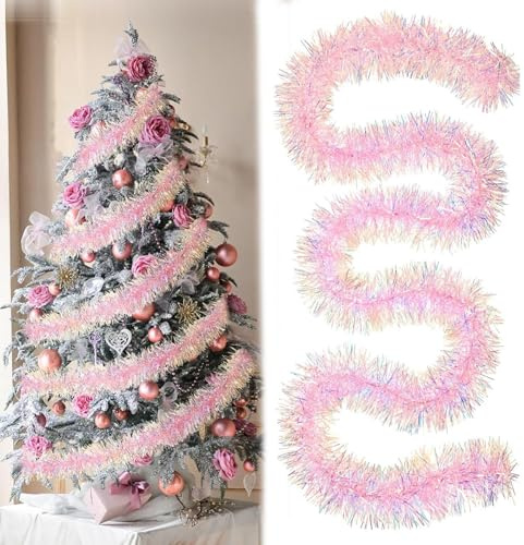BSITSSS 5 Pezzi Ghirlanda Natalizia, 2M Ghirlande Natalizie, Lucido Ghirlande di Natale, Rosa Corona Natalizia per Porta, Ghirlandeper Albero di NataleperNatale Decorazioni Interno Esterni