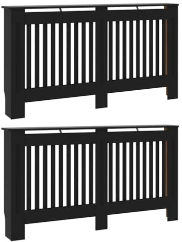 vidaXL Radiator Cover 2 pcs Black 152x19x81.5cm Engineered Wood, Stylish, Modern Radiator Cover, Rectangular Engineered Wood, Glossy Finish, Functional Decor, Contemporary Home Accessory