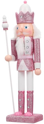 UKCOCO Weihnachtsdeko Nussknacker: Nussknacker Figur Rosa Klassisches Traditionelles Ornament 11,9 Zoll Großer Hölzerner Weihnachts-nussknacker-Soldat für Tisch, Schreibtisch, Kamin