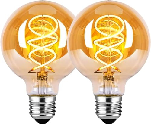 Roomrite Edison Vintage Glühbirne E27,E27 LED Vintage 4W G80 2700K Warmweiss Retro Glühbirne LED Filament Lampe für Retro Beleuchtung im Wohnzimmer/Schlafzimmer/Esszimmer - Bernstein, 2 Stück