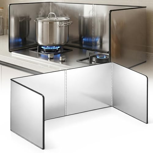 Stove Splatter Guard for Cooking: TVOOD Folding 4-Sided Oil Splash Guard 30 cm Height Galvanised Steel Cooker Side Shield for Hob & Kitchen Countertops