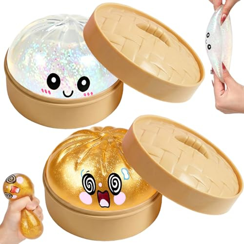 Dumpling Squishy Glitter Mystery, 2 Stück Squishy Dumplings Buns Mystery Box, Stressbälle Antistressball Fidget Cube Antistressbälle Stressball Mitgebsel Kindergeburtstag Geschenke.