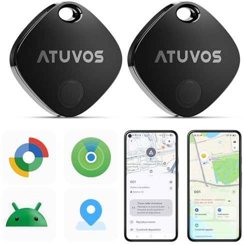 ATUVOS Air Tag Pro Smart Tags Tracker für Android & iOS, Neu Dual-System Schlüsselfinder kompatibel mit Google Mein Gerät Finden or Apple Wo ist? App, Smarttag Keyfinder für Gepäck, Koffer, 2er Pack.