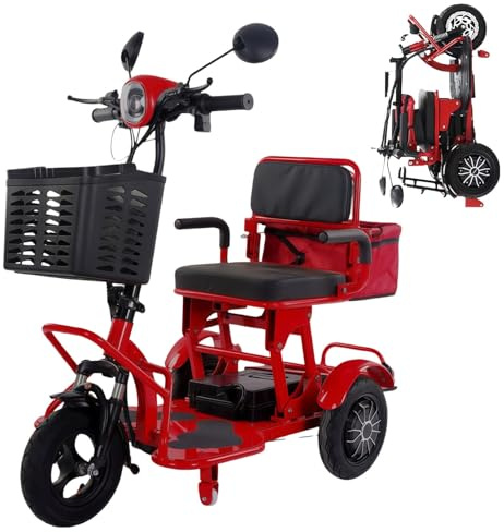 Kompaktes Elektro-Dreirad – Leichtes, Faltbares Und Freizeitorientiertes Elektromobil Für Senioren (Geeignet Für Damen Und Herren) Red,30A