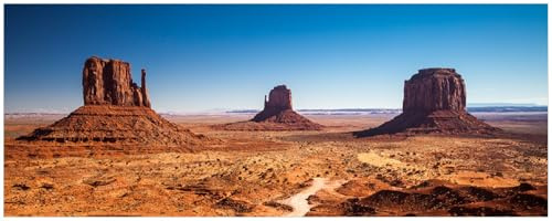 Wallario Memoboard aus Glas mit Motiv, Magnet-Tafel in 32 x 80 cm in Premium Qualität Monument Valley unter blauem Himmel